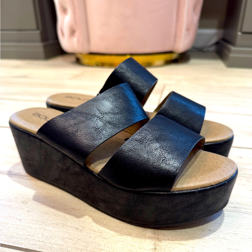 Corkys Black Double Band Platform Sandals